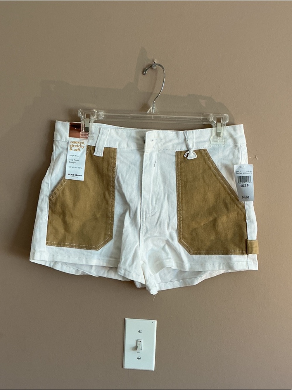 White Shorts with Tan Front Pockets